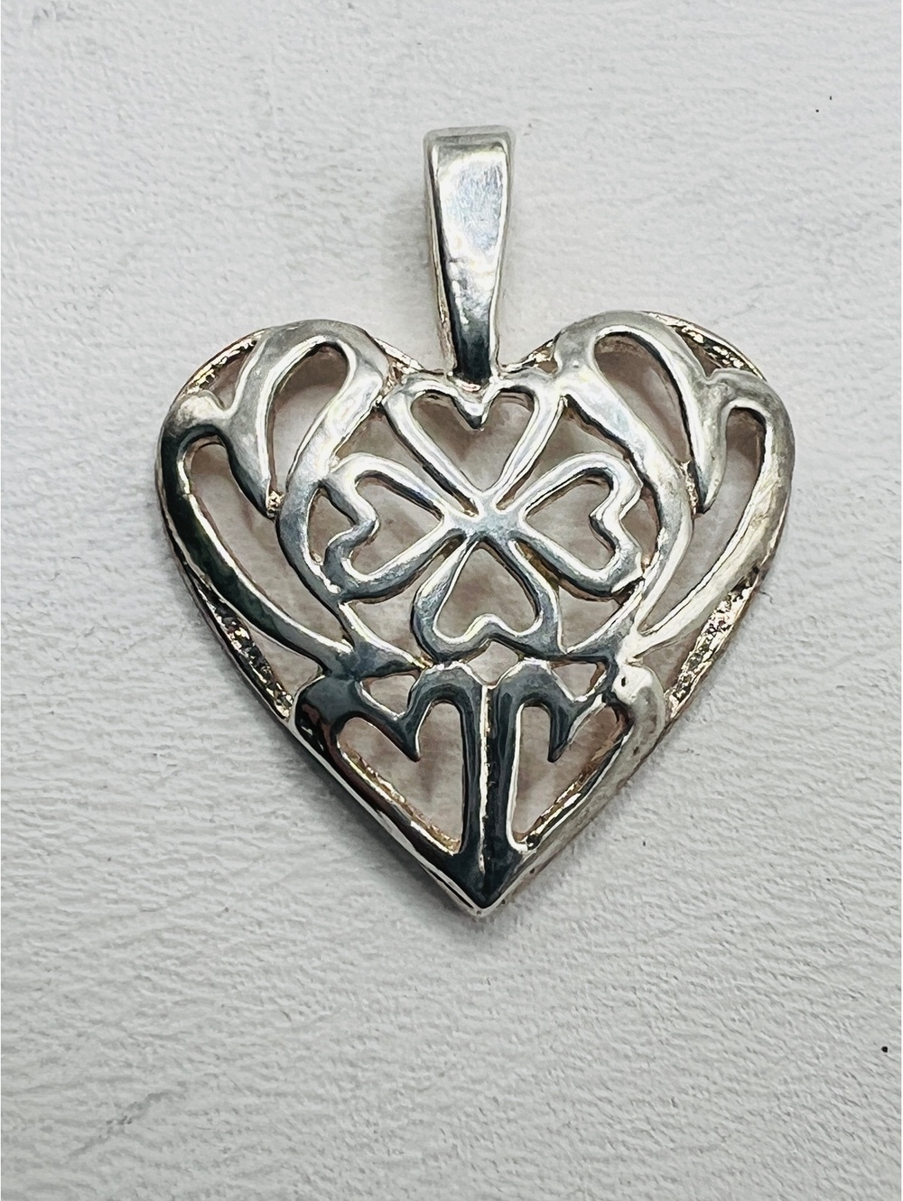 925 Italy Sterling Silver Heart Four Leaf Clover Pendant Lucky Openwork